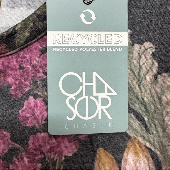 NEW CHASER Drawstring Shirred Long Sleeve Cropped Pullover Floral Top Size Small - Picture 8 of 12